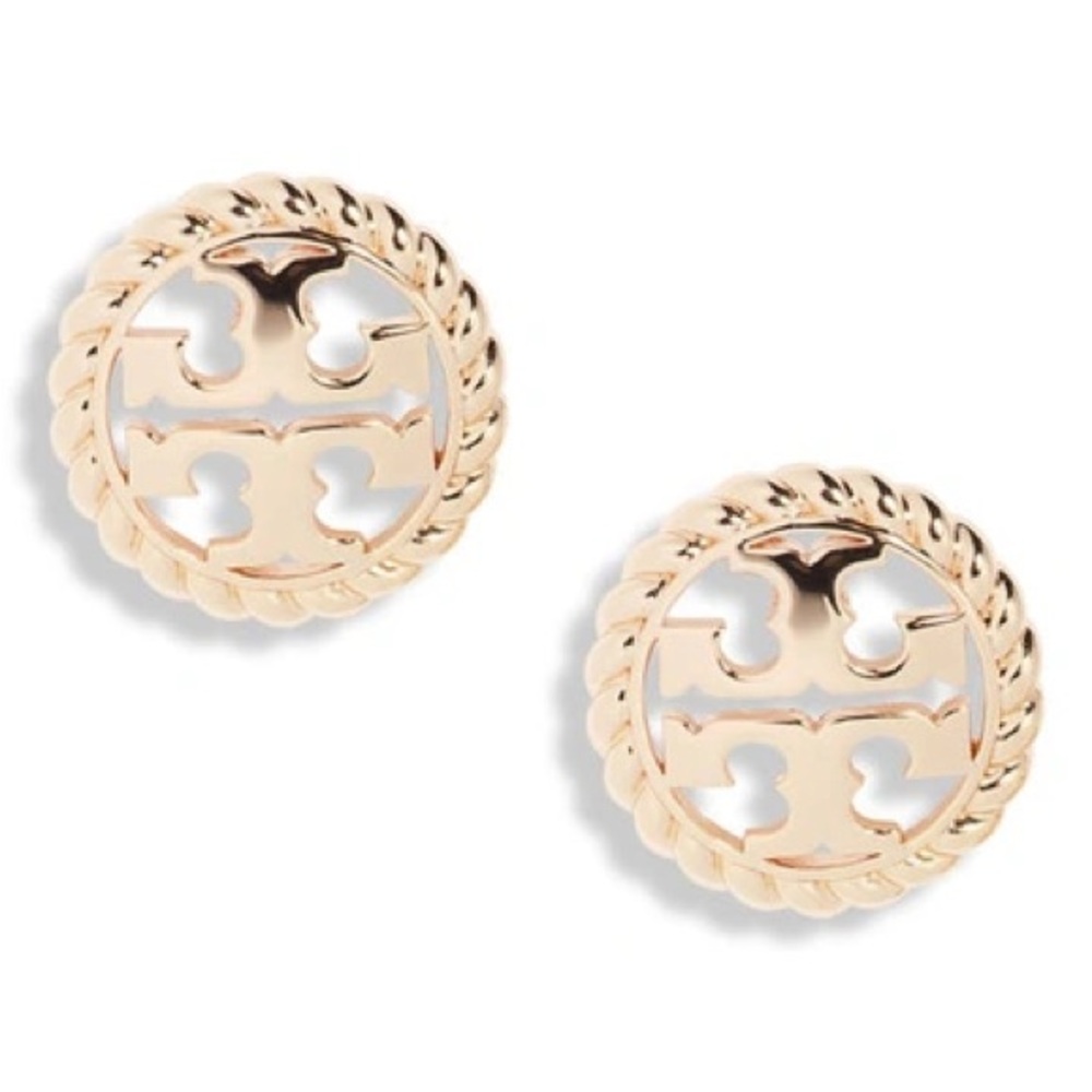 Tory Burch Silver Logo Stud Earrings